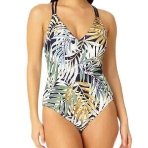 Hurley Criss cross back leaf print one piece swimsuit XS SW 5056